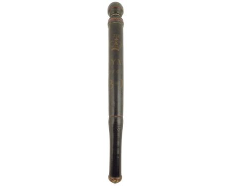 A George III ball-end truncheon, painted on a black ground, with 'G III R, a crown, LYNG, 1808, R+B*J+M' with four red bands,