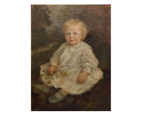 19th century English school, oil on canvas, portrait of a young child, 22 x 16ins, unframed (A/F)  
