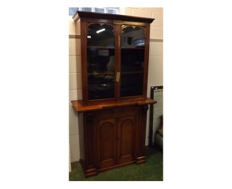 Victorian mahogany glazed bookcase cabinet with two glazed doors, adjustable shelf, single drawer with panelled detail above 