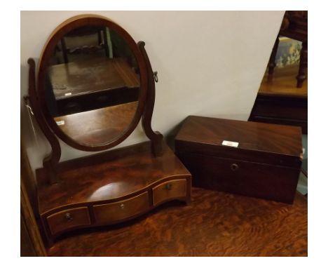 19th century mahogany table top tea caddy with two lidded compartments, central mixing area (lacking bowl), together with a m