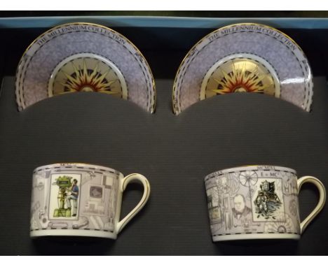 Boxed pair of Wedgwood Millennium tea cups and saucers