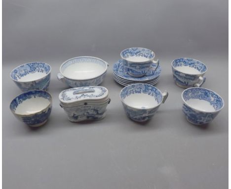 Group containing Copeland Spode Italian decorated tea cups and saucers comprising 5 saucers, 3 cups, a further sugar basin, a