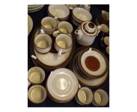 Quantity of 1970s Denby tea/dinner wares, to include eight cups and saucers, teapot, six oval plates and two circular plates,