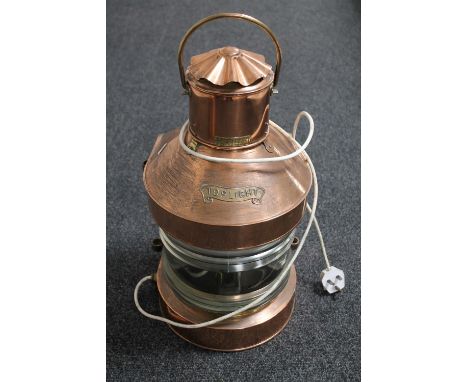 A brass and copper ship's top light by M. Den Han of Rotterdam, converted 