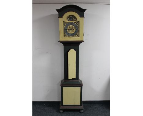 An antique continental painted longcase clock with brass dial 