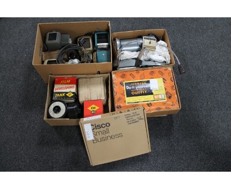 Five boxes of vintage projectors and camera developing equipment 