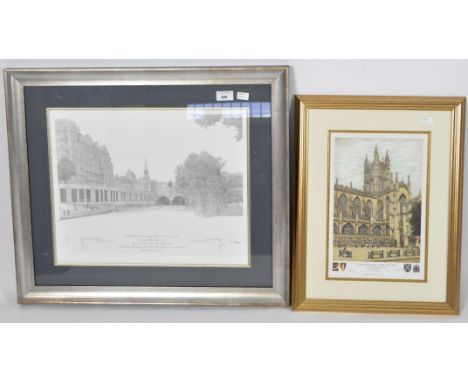 Two limited edition prints of Bath by Matthew Grayson: 'Perspective Study of Pulteney Bridge' numbered 45/50, circa 35cm x 42