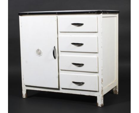 An enamel topped 1960s kitchen unit in the style of 'Pride O Home Blue Gate' single cupboard with four drawers. 75cm x 46cm x
