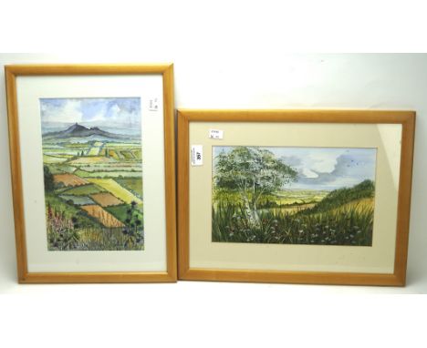 Two contemporary watercolours of local interest, both landscapes showing local scenes, one being Glastonbury Tor, both signed