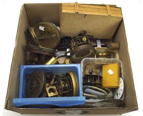 A collection of various clock and watch parts and accessories, to include an eight day travelling clock, its enamel dial with