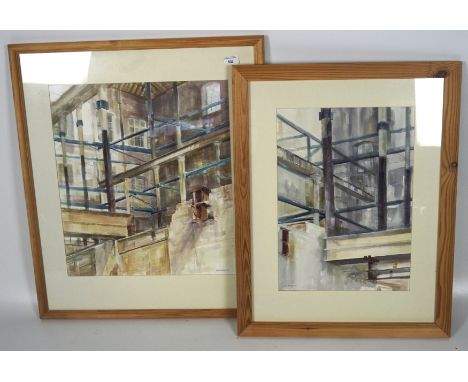 John Wakefield, (British, 21st Century School), two watercolours of Architectural Construction, one titled Internal View of O