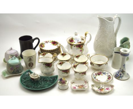 A Royal Albert 'Old Country Roses' part tea service and other ceramics, including a Staffordshire lidded pot, Wedgwood dish, 