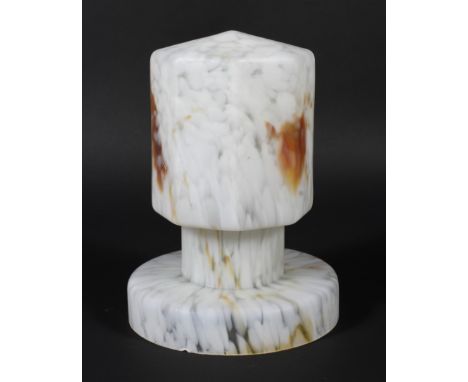 An Art Deco opaque glass marbled lamp shade, the shade of octagonal form, on domed circular base, pierced for fittings (fitti