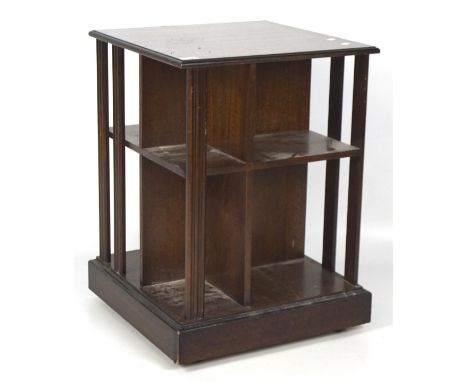 A mahogany open square bookcase with fluted uprights, on wheels, 71cm x 50.5cm x 50.5cm Condition Report: Overall in good con