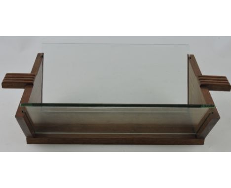 A glass and walnut Art Deco style rectangular fruit bowl, W. 53cm.