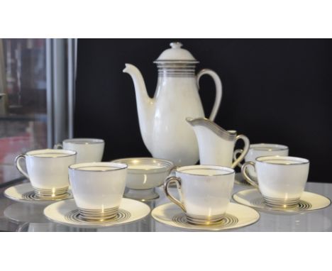 A Royal Doulton Art Deco design porcelain 15 piece coffee service, pattern H4244, settings for 6. 