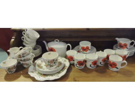 A Wedgwood Susie Cooper design cornpoppy part tea service and a quantity of Wedgwood Eastern Flowers teaware. 