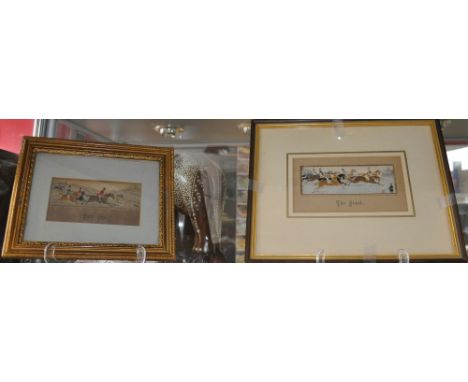 A late 19th century Stevengraph, 'The Start', 5 x 14cm, together with another 'Full Cry', (2). 