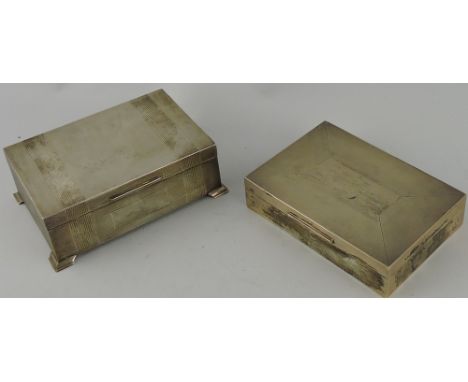 A silver cigarette box, rectangular with engine turning, Birmingham 1966, together with another cigarette box. (2)