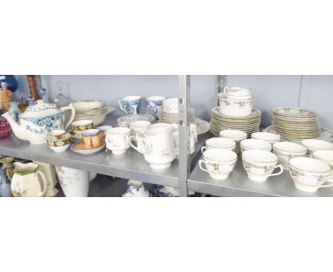 AN ENGLISH DIAMOND CHINA TEA SERVICE FOR EIGHT PERSONS AND A ROYAL STANDARD TEA SERVICE FOR SIX PERSONS (QUANTITY) 