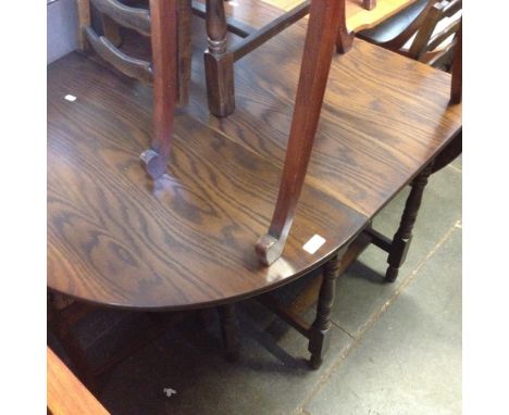 OAK DROP LEAF TABLE AND FOUR BEECH LADDER BACK CHAIRS, L90CM, H77CM