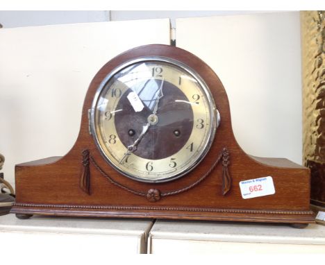MAHOGANY DOMED MANTEL CLOCK, H23CM      G5