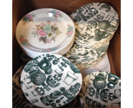 BOX OF COPELAND AND GARRETT POTTERY PLATES        F1