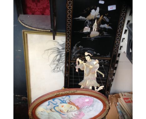 TWO PRINTS AND A CHINESE PANEL    R