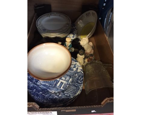 BOX OF PLATES, BOWLS & ORNAMENTS