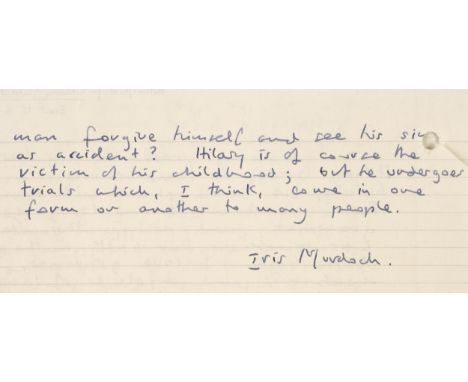* Murdoch (Iris, 1919-1999). Autograph Essay Signed ‘Iris Murdoch’, no place or date, c. 1975, being the author's piece for L
