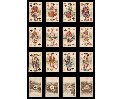 * German playing cards. Swiss Canton Costumes, Frankfurt am Main: C.L. Wüst, circa 1850, a complete deck of 52 stencil colour