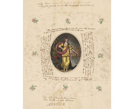 * Valentine. A Regency illustrated love letter addressed to Miss S.[arah] Corney, February 14th 1801, large bifolium, first p