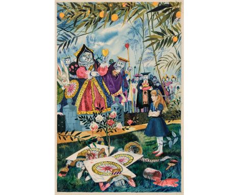 * Walsh (David, 20th century). Alice and the Queen of Hearts, watercolour, pen and ink, with some scratching out, on artist's
