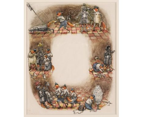 * Oakley (Graham, 1929-2022). The Foxbury Force, circa 1994, original watercolour heightened with bodycolour, depicting a gro