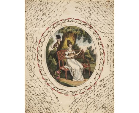 * Valentine. A Regency illustrated love letter addressed to Mr G. Bennett, 1807, large bifolium, first page with hand-coloure