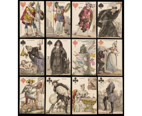 * French playing cards. Cartes à Rire, Jeu des Journaux, Paris: Grandebes, circa 1819, 39 (of 52, without A-2, 6, 8 spades, A