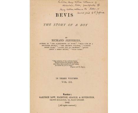 Jefferies (Richard). Bevis. The Story of a Boy, 3 volumes, 1st edition, London: Sampson Low, Marston, Searle &amp; Rivington,