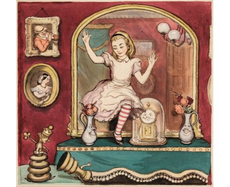 * Goodall (John Strickland, 1908-1996). Alice in Wonderland, watercolour with pen and ink on artist's board, depicting Alice 