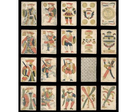 * Mexican playing cards. Spanish National pattern, Mexico: Don Pedro Cappe, circa 1830, 39 (of 40, without 7 of coins) stenci
