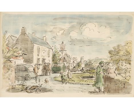 AR  * Ardizzone (Edward, 1900-1979). The Village Green, Rodmersham, Kent, watercolour, depicting a busy village street scene 