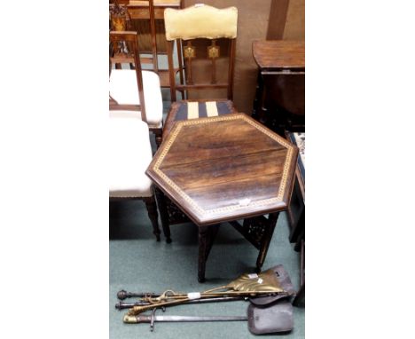 A parlour chair, occasional table and fire tools Condition Report: Available upon request