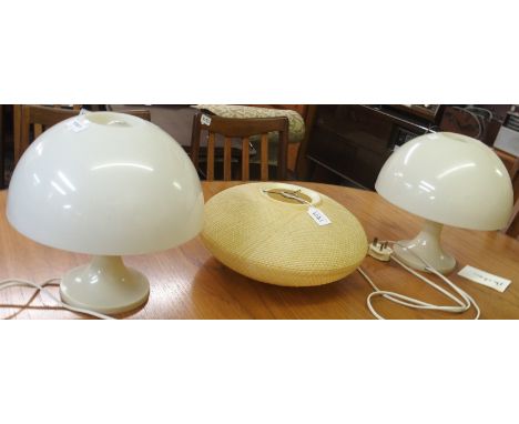 A pair of mid-Century plastic mushroom table lamps and a light shade (3) Condition Report: Available upon request