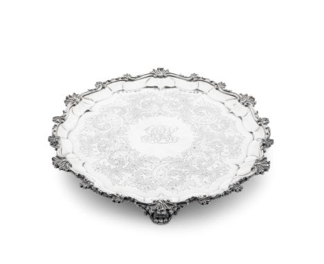 A Victorian large silver salverJoseph &amp; Albert Savory, London 1852 Shaped-circular, the border with and acanthus and scro