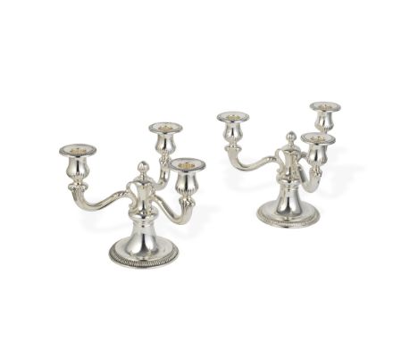 A pair of German silver three-light candelabraMöhrle Silber, German circa 1996, incuse stamped 800 Neo-Classical low form, th