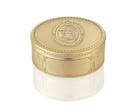 A Louis XV vari-coloured gold box maker (L or E?) D, with a star of difference,  Paris 1773 Oval, the cover with a central ch