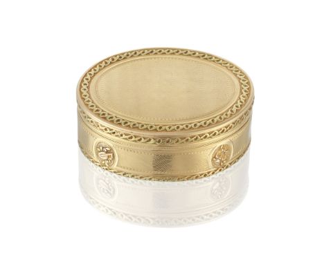A Louis XVI vari-coloured gold snuff boxmaker's mark slightly unclear possibly Charles-Alexandre Boillerot, Paris 1779 Oval f