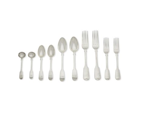 A quantity of silver Fiddle pattern flatwaremajority Mary Chawner, LondonComprising: twenty-four table forks, eighteen Mary C