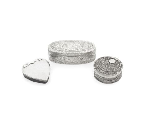 A collection of silver snuff boxes and other itemsvarious makers and dates Comprising: a silver snuff box, Charles Boyton, Lo