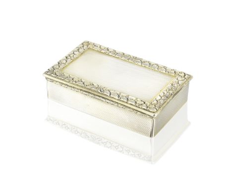 A William IV silver-gilt table snuff boxArchibald Douglas, London 1836 Rectangular, the cover with central engine-turned pane