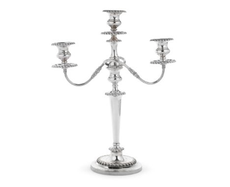 An Edwardian silver three-light candelabrumWilliam Hutton &amp; Sons Ltd, London 1904 The plain tapering cylindrical column o
